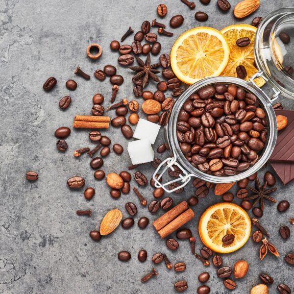 Whole bean coffee bag hero image in warm earthy tones for Flicker Bean Coffee
