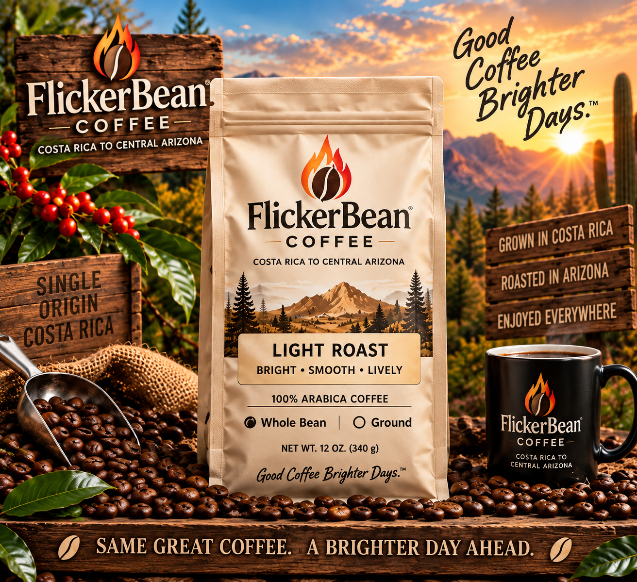 Flicker Bean Light Roast (Whole Bean) – 12 oz